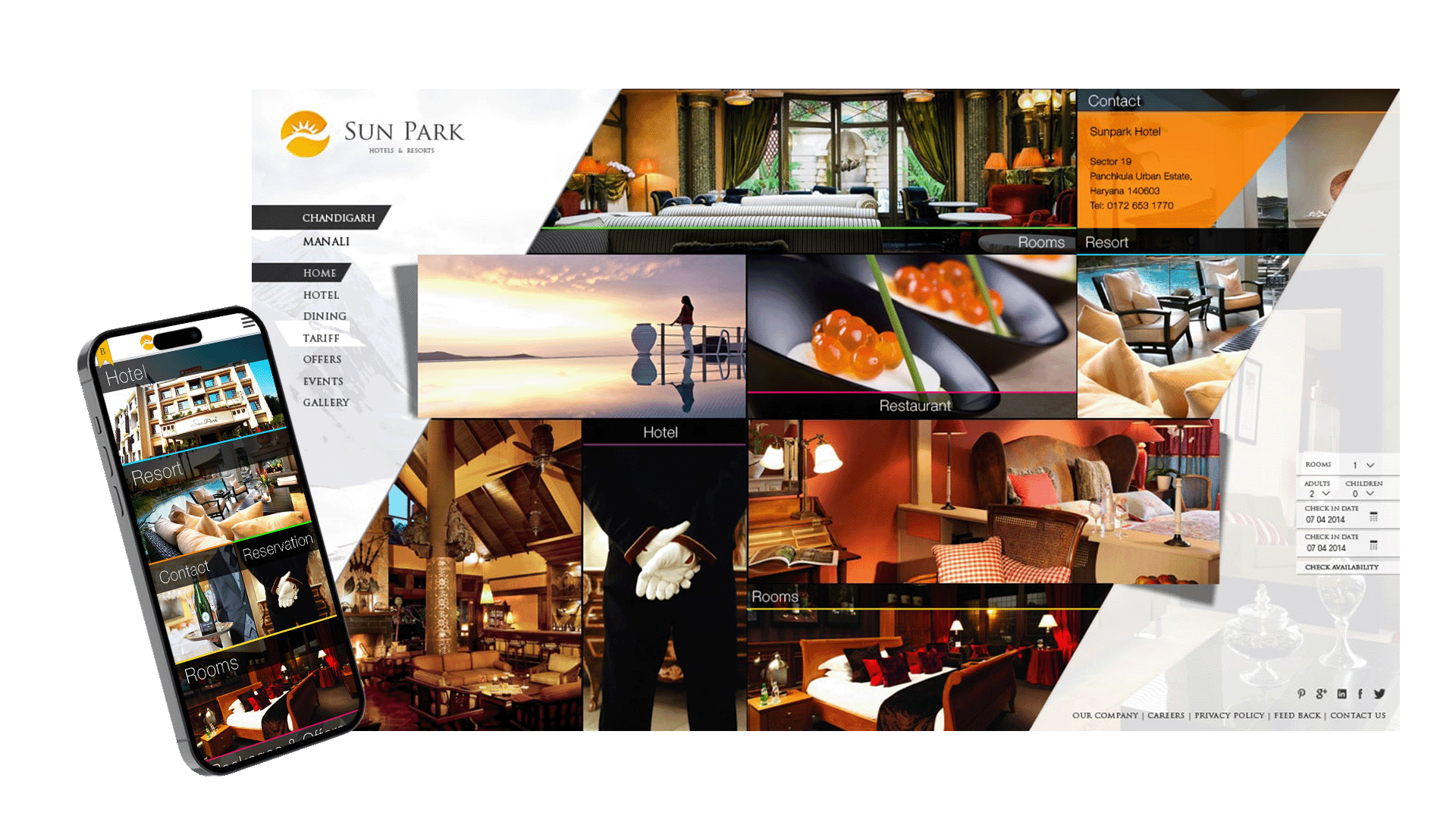 Sunpark hotel website on laptop and phone