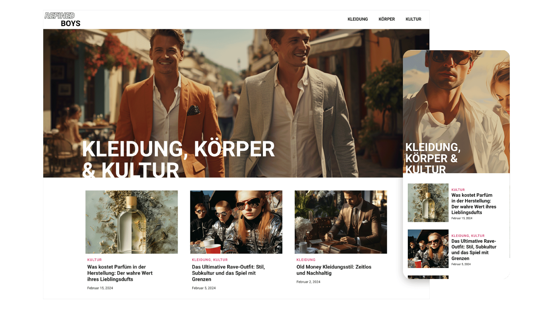 Refined Boys magazine website on laptop and phone