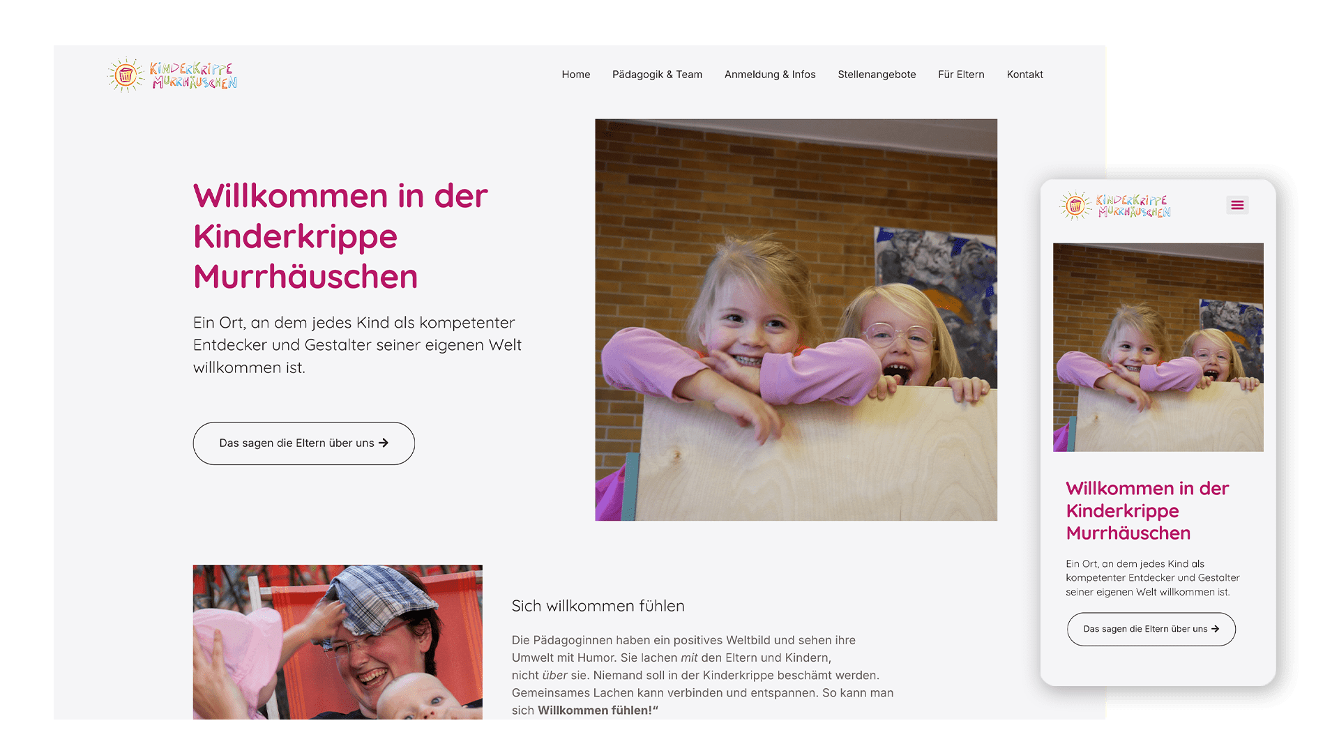 Murrhäuschen kindergarten website on laptop and phone